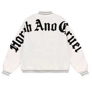 Lana interior de invierno de calidad superior con mangas de cuero Streetwear Puffer Letterman Varsity Bomber Jacket para hombres y mujeres - Product Image 5