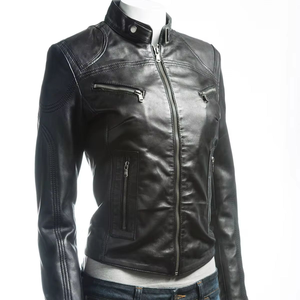 Veste de moto matelassée en coton pour femme, grande taille, en véritable peau de mouton de haute qualité, coupe-vent, respirante, design vintage - Product Image 1