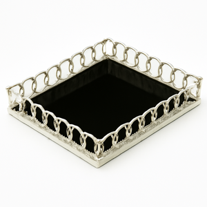 Plateau rectangulaire élégant en métal doré avec bordure à boucle circulaire pour la maison et la cuisine Plateau à manger - Product Image 6