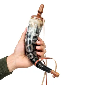 เข็มขัดหนังแบบปลั๊กทำจากไม้เขาผงทำด้วยมือสไตล์วินเทจสำหรับดินปืนสีดำดีไซน์รูปสัตว์ทะเล - Product Image 3