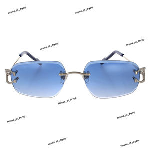 Lunettes de soleil carrées sans monture à dégradé bleu avec pont métallique, lunettes de mode élégantes pour hommes et femmes, pour l'extérieur et la rue - Product Image 2