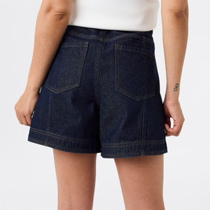 Straps Stretchy Denim <b>Shorts</b> For Women's Belt Loop Wide Leg Loose Fit Navy Blue Color Outdoor Fashionable <b>Jean</b> <b>Shorts</b> - Product Image 2