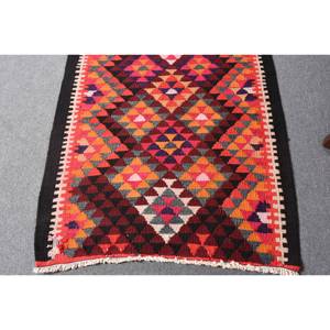 Vintage Turkish 3 X 11.3ft Oversized Area Rug <b>Red</b> Orange Patchwork Design <b>Wool</b> PP 10mm Latex Large Rectangle Hallway Room Rugs - Product Image 4