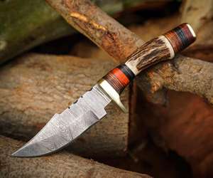 Couteau de chasse personnalisable fait main, 4,25 pouces, acier Damas, manche en bois de cerf, lame en acier Damas forgée à la main, support OEM, couteau d'extérieur - Product Image 3