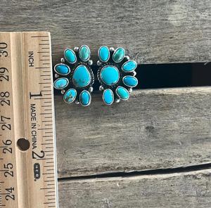 Anneaux ajustables en argent sterling faits à la main, vintage, bohème du sud-ouest, avec un cluster de turquoise de forme ovale, pour mariage ou fête - Product Image 3