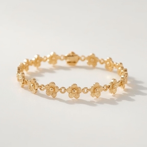 Women's Solid 9K <b>Gold</b> Luxury Floral Station <b>Bracelet</b> Natural Diamond Set Center Daisy Link Design GIA Certified OEM Fine Jewelry - Product Image 6