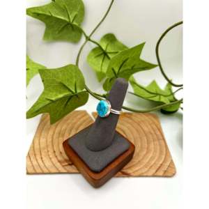 Navajo Handmade Kingman Nugget Turquoise & Sterling <b>Silver</b> <b>Statement</b> <b>Ring</b> Rhodium Plated Size 5.75 for Everyday Wear - Product Image 3