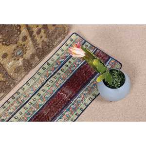 Alfombra Turca, Pequeña, 1.3x2.6 pies, Alfombra Vintage, Alfombra de Lana con Rayas Azules - Product Image 4