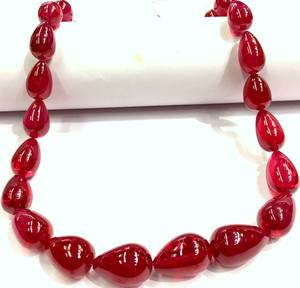 Cuentas de lágrima lisas de corindón rubí raras extremadamente hermosas, gotas de rubí de gran tamaño, cuentas de piedras preciosas rubí, collar de gotas de taladro central - Product Image 1