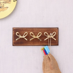Handmade Bulk Decorative Wooden <b>Wall</b> Hook with 3 Golden Bow Brass Hooks for Hanging Clothes for Bedroom & Kitchen - Product Image 6