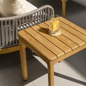 Contemporary Solid Oak Non-Foldable <b>Outdoor</b> <b>Sofa</b> Set 4 Seater Weather Resistant Garden Furniture Beige Wicker Frame - Product Image 3