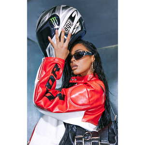 Chaqueta de cuero de imitación con bordado floral, chaquetas de mujer, abrigo de otoño, cuello vuelto, motorista, chaqueta de cuero negra Punk - Product Image 3