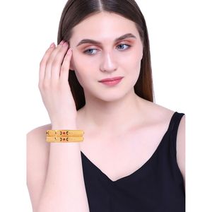 Fabricant indien de bijoux Vente en gros de bijoux ethniques plaqués or gravés en cristal texturé Bijoux de mariée Ensemble de bracelets de mariage pour femmes - Product Image 2