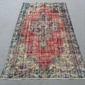 พรมวินเทจขนาด 5.2x8.7 ฟุต พรมตุรกีขนาดใหญ่ พรมลายปะติดสีแดง - Product Image 1