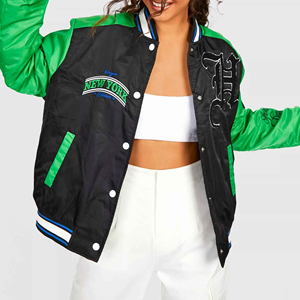 2025 Otoño Invierno ropa de mujer personalizada Chenille bordado manga de cuero Vintage béisbol Bomber Letterman Chicago chaquetas - Product Image 3