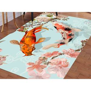 Alfombra de Chenilla con Diseño de Peces Koi Japoneses: Alfombra Estampada con Diseño Floral y Animal, Alfombra Suave No Tejida - Product Image 3