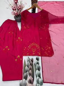 CRÉPE FRANÇAIS LOURD BRODÉ SEQUENCE WORK AVEC FANCY TOP PALAZZO DUPATTA SET - Product Image 6