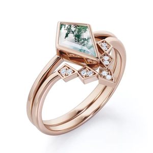 Personalizable 1,25 quilates cometa musgo ágata Moissanite solitario geométrico boda conjunto estilo clásico rodio chapado para fiestas - Product Image 1