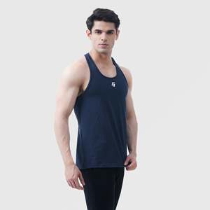 Camiseta sin mangas Speed Fit azul marino transpirable de compresión rápida para entrenamiento, talla XL, con técnica de diamantes de imitación, de algodón y elastano, con capucha. - Product Image 1
