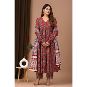 Conjunto Anarkali Kurta con Intrincado Trabajo de Espejo, Dupatta en Contraste, Traje Tradicional de Verano/Invierno para Bodas, Tela de Viscosa Larga hasta el Suelo - Product Image 1