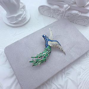 Broche Phénix en Argent Sterling 925, Émail Bleu-Vert Dégradé et Pavé de Zirconium Cubique, Bijou <span class=keywords><strong>Oriental</strong></span> Mythique et Imposant - Product Image 3