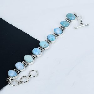 Bracelet en argent sterling 925 fait à la main en pierres précieuses de Larimar naturel Bracelets de Larimar naturel pour cadeaux Bracelet pour elle, amour - Product Image 2