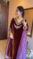 Costume Salwar en velours de designer indien pakistanais avec des sequins et des broderies Travail de fantaisie pour les fêtes Mariage Vêtements décontractés Costume Salwar