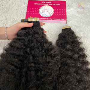 Extensions de cheveux humains bouclés Remy birmanes à bandes adhésives, 22 pouces, double trame machine, 100% cheveux vierges vietnamiens - Product Image 4