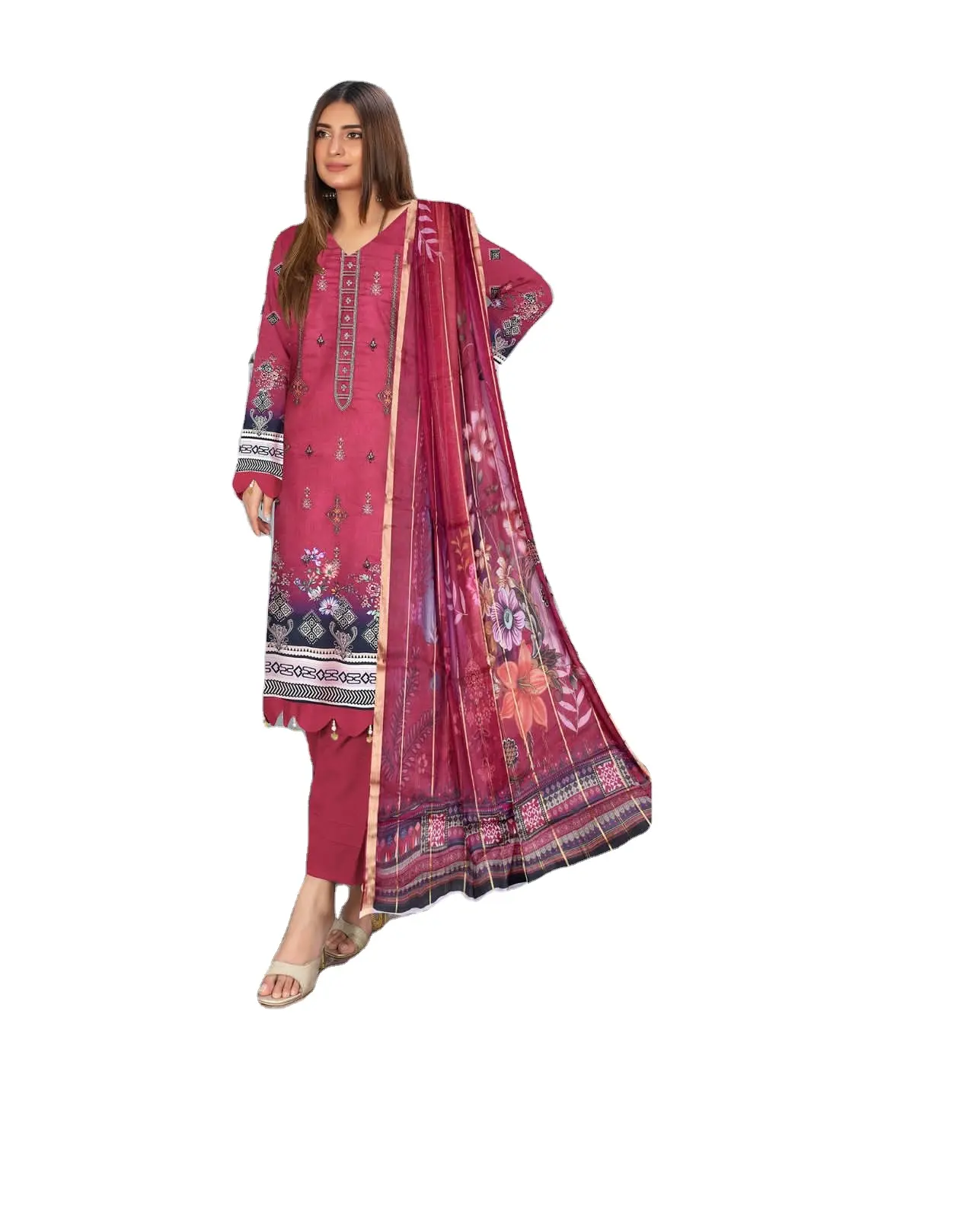 Pakistani Style Lawn Unstiched fabric collection printed designs summer dresses for Women.