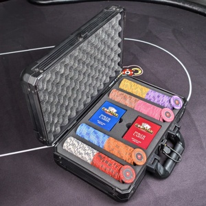 Valise de <span class=keywords><strong>poker</strong></span> de luxe en aluminium noir, ensemble de 200 cartes avec étui, boutons et protection rigide pour tournoi professionnel - Product Image 3