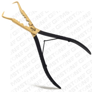 Pince professionnelle pour l'élimination des extensions de cheveux, en acier inoxydable doré, pointe en crochet, outil d'installation de micro-anneaux et de nano-anneaux, GEMSTONE - Product Image 3
