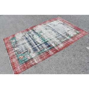 Alfombra turca vintage de 4,9x7,8 pies, alfombra de área grande de lana de retazos azul y rojo, látex clásico para habitación de adolescentes, pasillo rectangular abstracto - Product Image 2