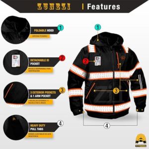 Chaqueta de Seguridad de Alta Visibilidad ANSI Clase 1, de Forro Polar de Algodón, con Luces LED Reflectantes, Múltiples Bolsillos, Ventana para Identificación, Personalizable, Profesional - Product Image 3