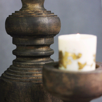 Set tempat lilin pilar kayu antik rustic coklat tua vintage berubah tempat lilin kayu untuk rumah candi dan dekorasi hidup