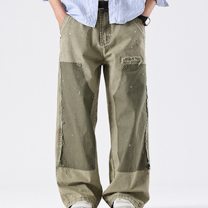 Dernier Style Original Vintage Patchwork Couleur Splash-ink Wood Wash Cargo Pants Loose Straight Trousers - Product Image 2