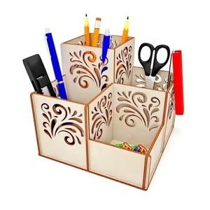 Rangement pour crayons et stylos en bois naturel avec finition marron Organisateur stationnaire à usage multiple Porte-stylo en bois École de bureau - Product Image 2