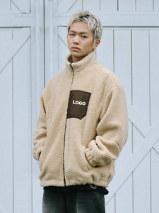 Wholesale Custom Solid Color Zipper Long Sleeve <b>Sherpa</b> Winter Coat Polar <b>Fleece</b> Jacket Street Wear Jackets for Men - Product Image 4