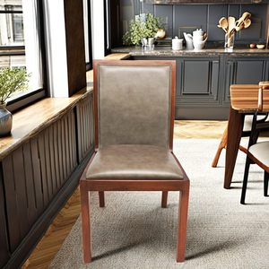 Silla de comedor de madera Tapiz de madera de nogal macizo Cuero de vaca italiano Estilo granja Resistente a los arañazos | CASIMI - Product Image 4