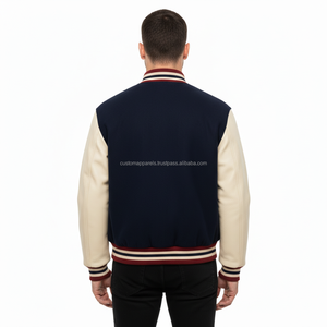 Chaqueta Universitaria Personalizada de Alta Calidad, Cuerpo de Lana, Mangas de Cuero Vacuno Auténtico, Parche de Chenilla, Chaqueta Bomber con Letras Escolares - Product Image 5