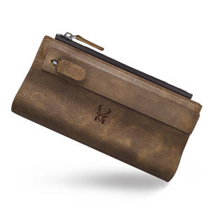 Premium Zippered Hand Band Genuine Leather Wallet <b>Slim</b> Luxury Design Logo Brown Color Size 9.5cm-18.5cm-2cm Made Turkey - Product Image 1