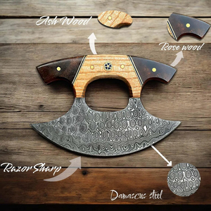 Couteau Ulu forgé à la main 6 "couteau à pizza en acier damas avec manche en bois antidérapant couteau hachoir à salade alimentaire de qualité supérieure OEM - Product Image 3