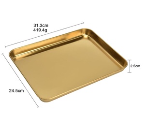 Hot Selling Stainless Steel <b>Gold</b> Plated <b>Rectangular</b> Serving Tray <b>Mirror</b> Finish Restaurant Hotel Wedding Serveware Platter Trays - Product Image 4