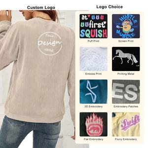 Embroidered <b>Plain</b> Women Heavyweight Thick 400 GSM Crew Neck Jumper Baggy Crewneck Oversized Corduroy Corded <b>Sweatshirt</b> - Product Image 2