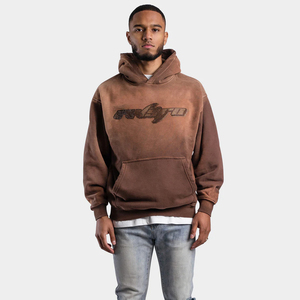 Custom Heavyweight Cotton Hoodies Acid Washed Print Oversized <b>Zip</b> Boxy Streetwear Distressed Rhinestone Men's Hoodie - Product Image 2