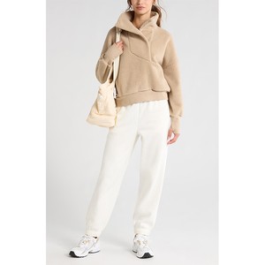 Pull en polaire pour femme de haute qualité, lourd, demi-zip, col cheminée, imitation peau de mouton, pull en sherpa pour femme - Product Image 3