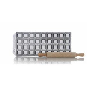 RAVIOLCASA Silver 20074 08B Risoli 36-Hole Ravioli Mold Wooden <b>Roller</b> Pasta Tools - Product Image 1