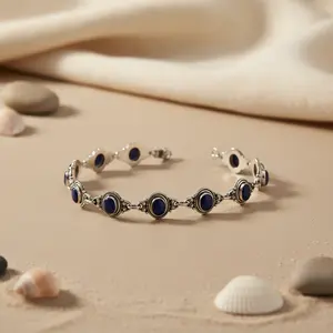 Bracelet en argent 925 plaqué rhodium avec topaze bleue, diamant, perle, or rose, bijoux pour femmes, pour cadeau - Product Image 1