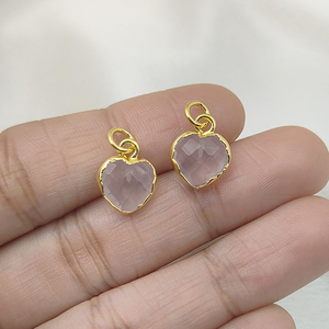 Wholesale 10mm <b>Rose</b> <b>Quartz</b> <b>Heart</b> Shaped Pendant Gold Plated Sterling Silver Jewelry for DIY Jewelry Making and Gift Giving - Product Image 4