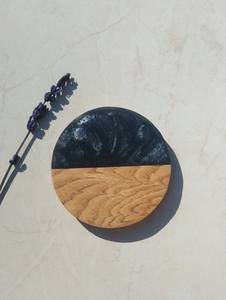 Juego de posavasos de madera y piedra ecológico hecho a mano con madera sostenible, alfombrillas redondas para tazas de té con acabado liso para el hogar, - Product Image 5