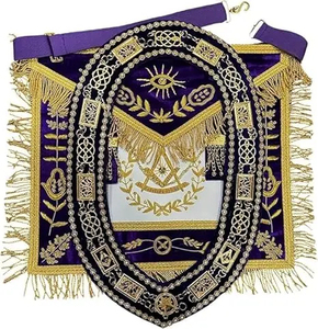 Delantal Masónico Azul Bordado a Mano para Gran Maestro de Logia, con Cadena y Collar Dorados - Product Image 1
